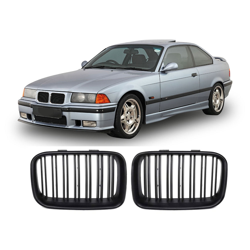 SUITABLE TO FIT BMW E36 PRE-FACELIFT M4 STYLE DOUBLE SLAT GRILLS GLOSS BLACK