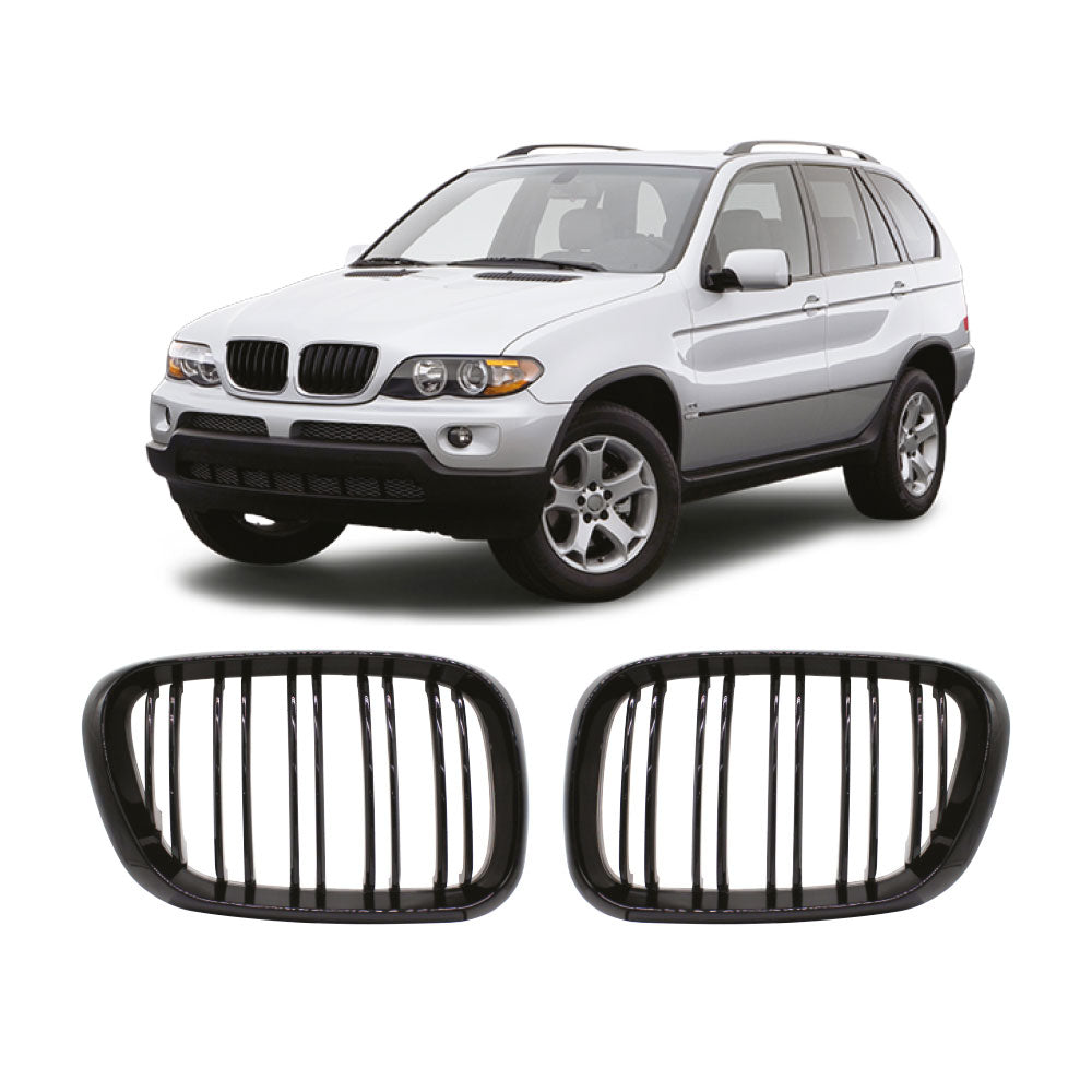 SUITABLE TO FIT BMW X5 E53 M4 STYLE KIDNEY GRILLS GLOSS BLACK