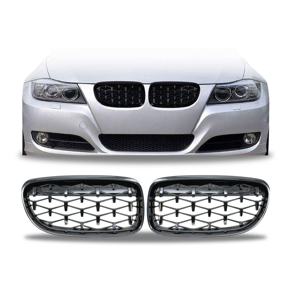 SUITABLE TO FIT BMW E90 FACELIFT LCI 2009+ DIAMOND GRILLS GLOSS BLACK