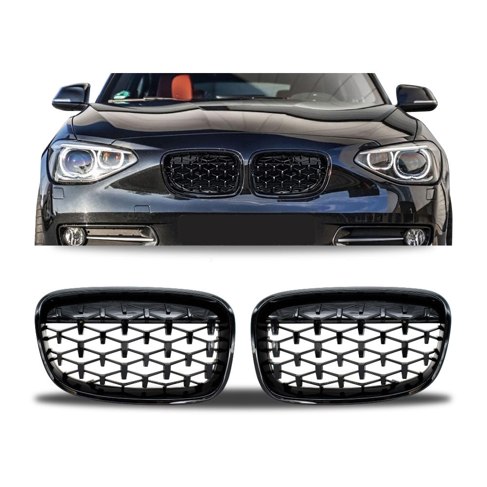 SUITABLE TO FIT BMW F20 2012-2014 P/F DIAMOND GRILL GLOSS BLACK