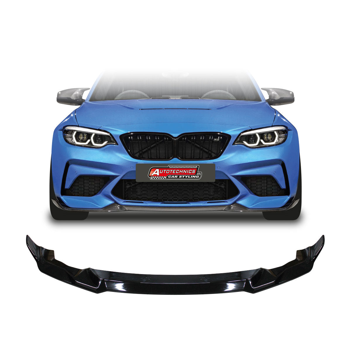 SUITABLE TO FIT BMW F87 M2 MTC 1 PIECE FRONT LIP SPOILER GLOSS BLACK