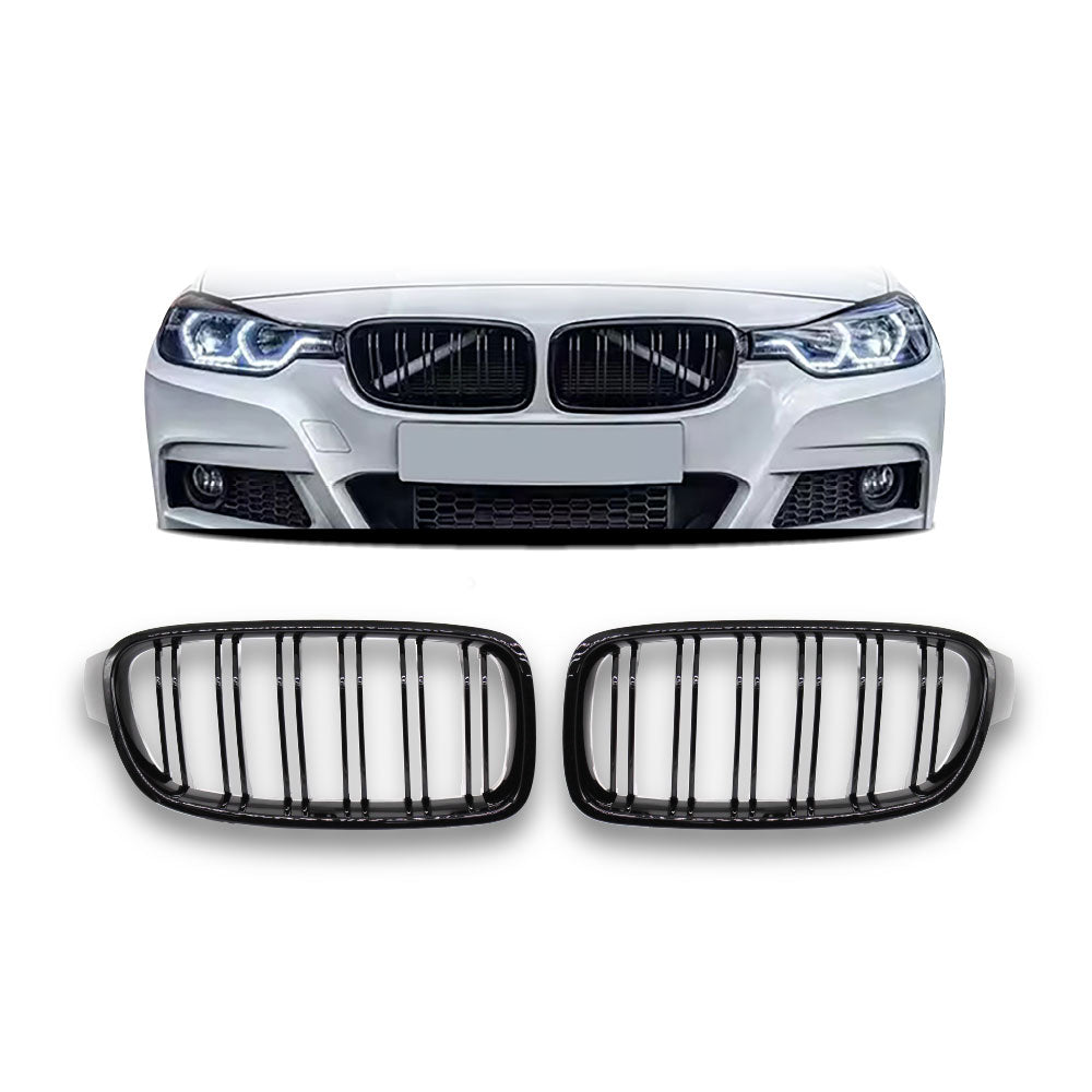SUITABLE TO FIT BMW F30 M4 STYLE DUAL SLAT GRILLS GLOSS BLACK