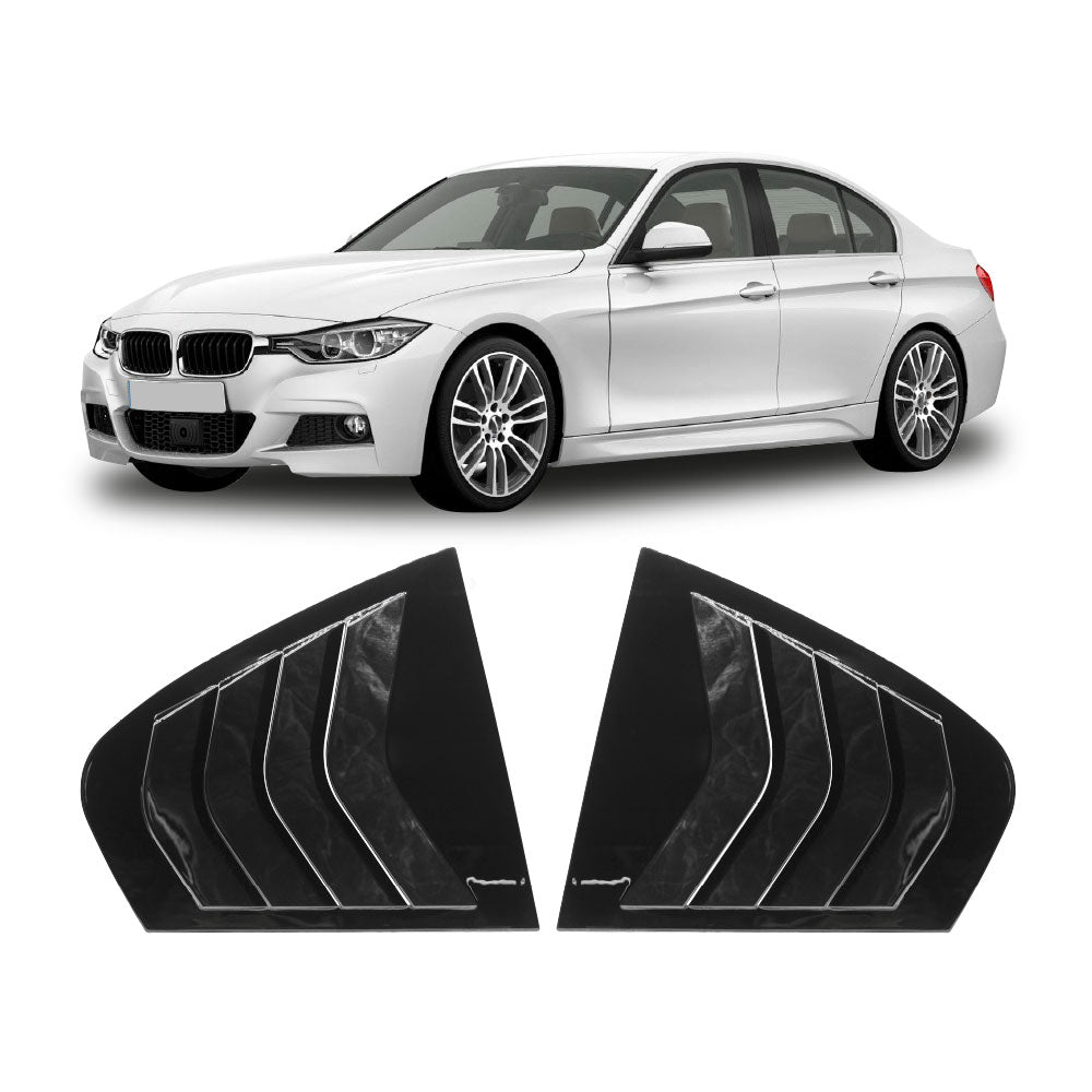 SUITABLE TO FIT BMW F30 SLANT STYLE QUARTER GLASS WINDOW LOUVERS GLOSS BLACK