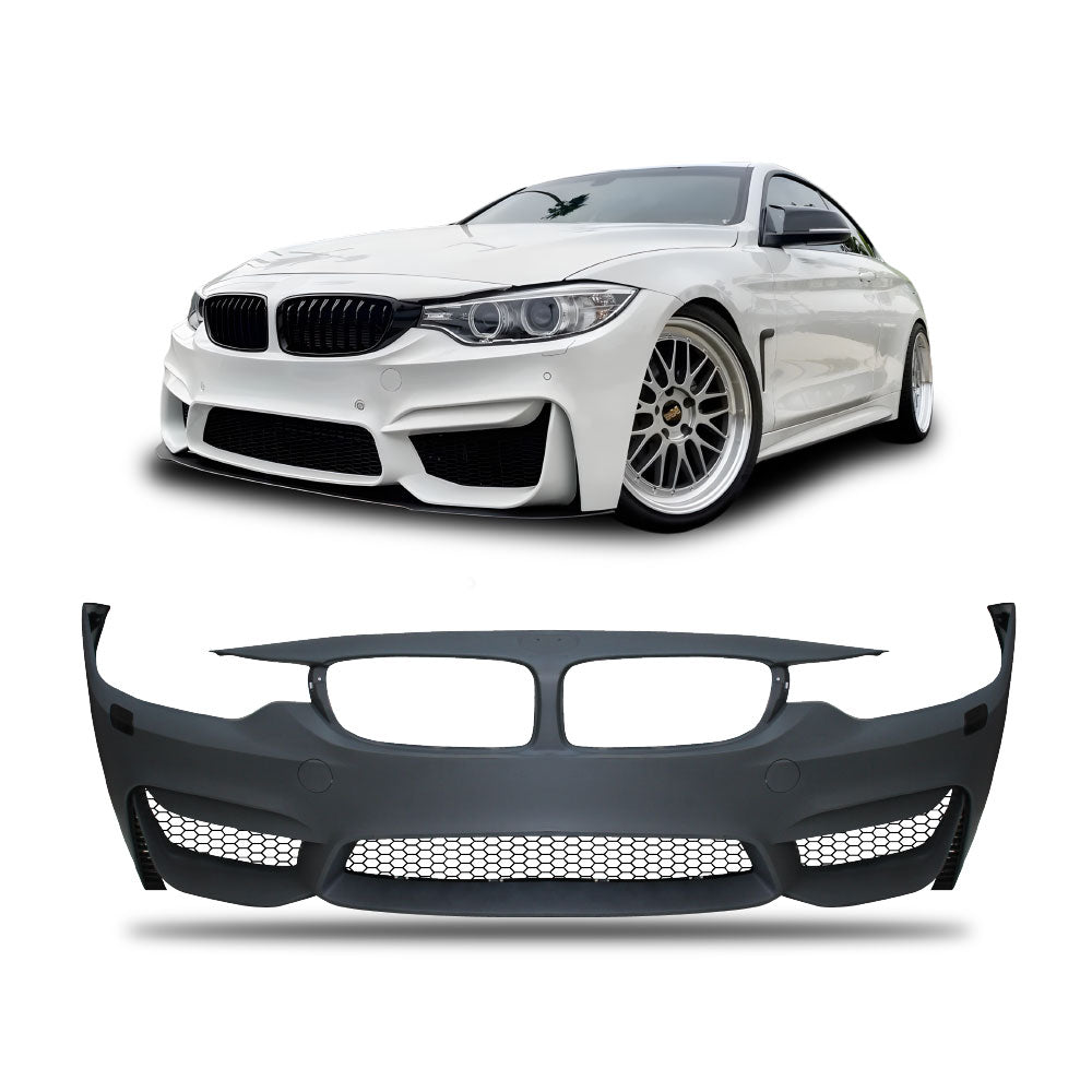 SUITABLE TO FIT BMW F32/F33/F36 M4 STYLE PLASTIC FRONT BUMPER UNPAINTED WITH GRILLS + WASHER HOLES
