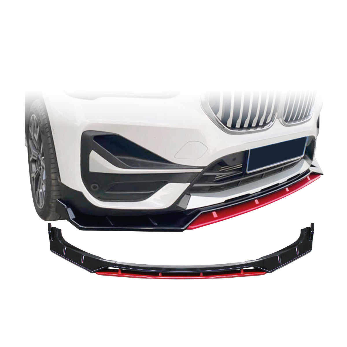SUITABLE TO FIT BMW X1 M TEK FRONT LIP SPOILER GLOSS BLACK WITH RED TIP