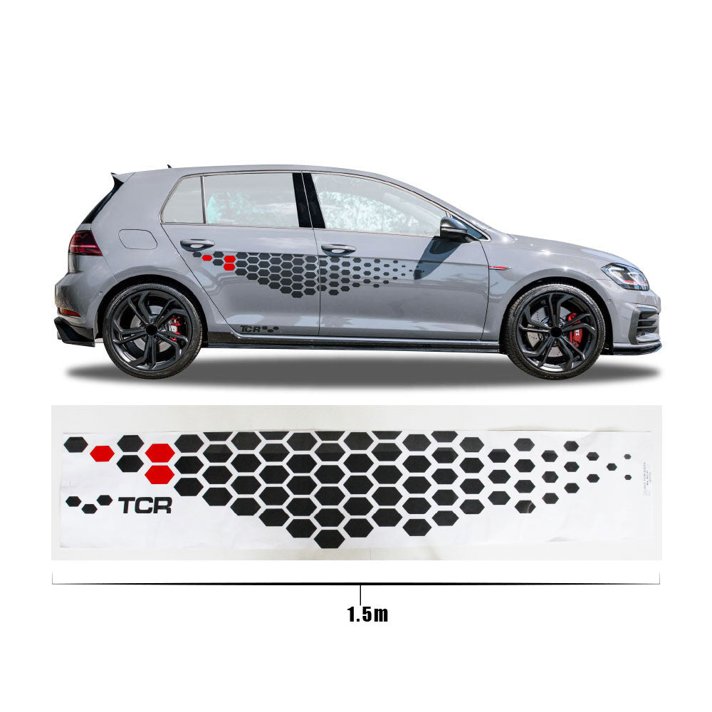 UNIVERSAL TCR HONEYCOMBE SIDE DECAL STICKER - BLACK WITH RED DOTS