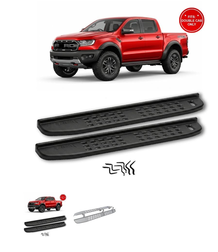 SUITABLE TO FIT RANGER 2012-2025 DOUBLE CAB T8 RAPTOR STYLE METAL RUNNING BOARDS 2.07M BLACK
