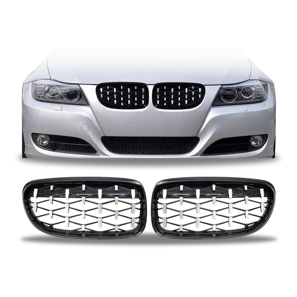 SUITABLE TO FIT BMW E90 FACELIFT LCI 2009+ DIAMOND GRILLS CHROME & BLACK