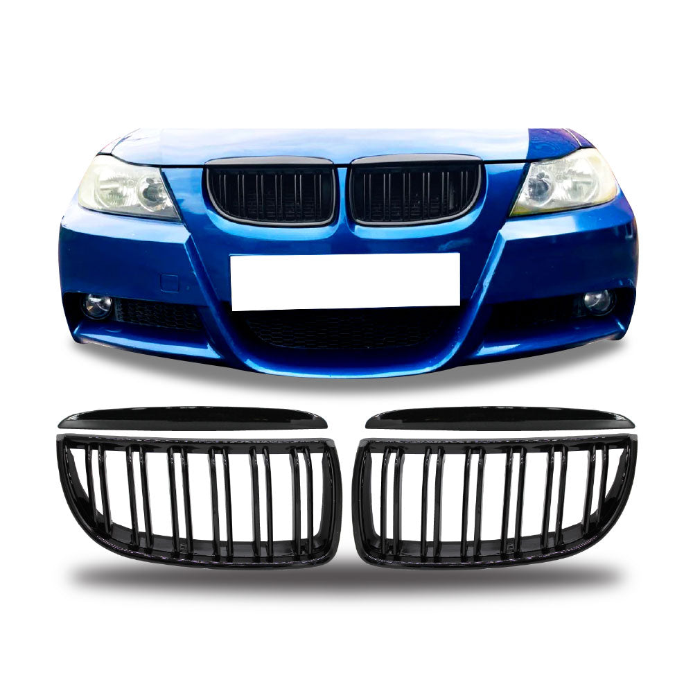 SUITABLE TO FIT BMW E90 MK1 2005-2008 PRE-FACELIFT M4 STYLE KIDNEY GRILLS BLACK