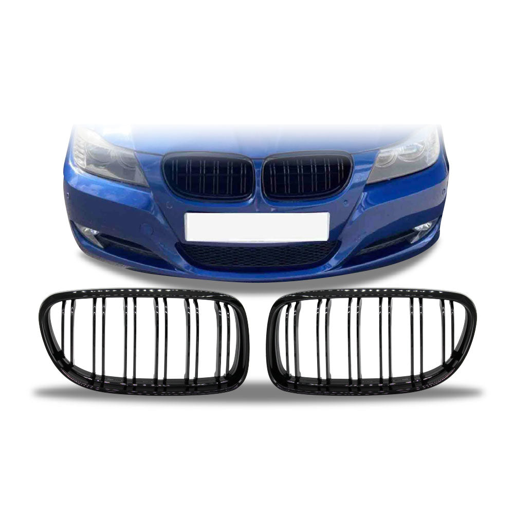 SUITABLE TO FIT BMW E90 MK2 2009-2011 FACELIFT M4 STYLE KIDNEY GRILLS BLACK