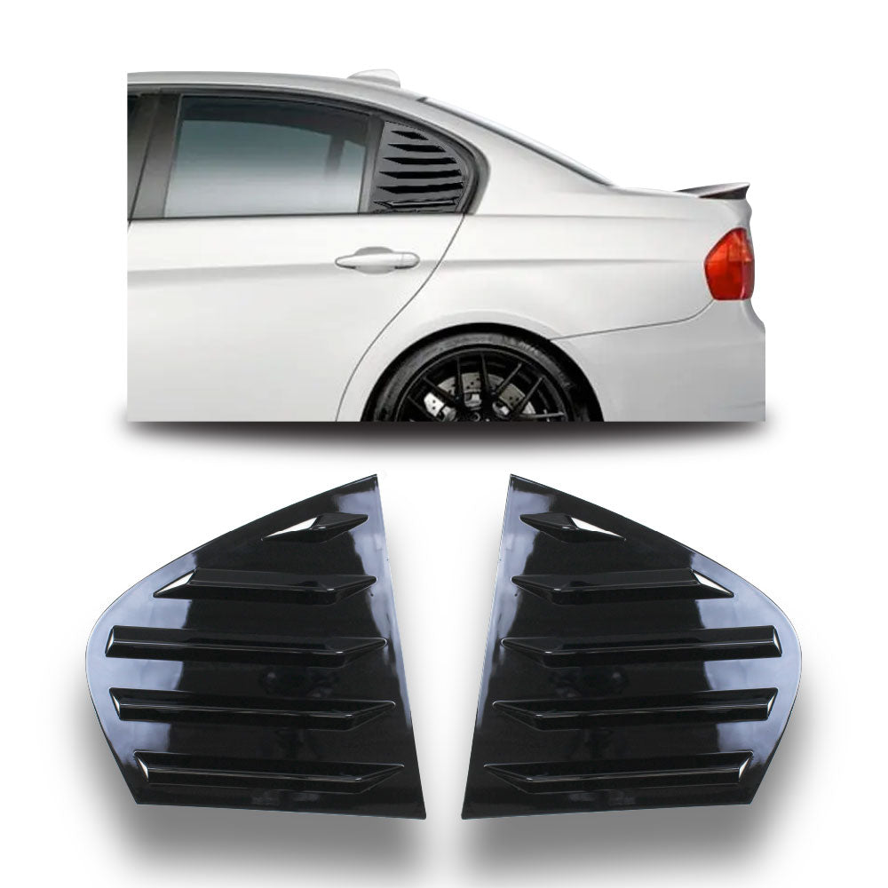 SUITABLE TO FIT BMW E90 QUARTER GLASS WINDOW LOUVERS GLOSS BLACK