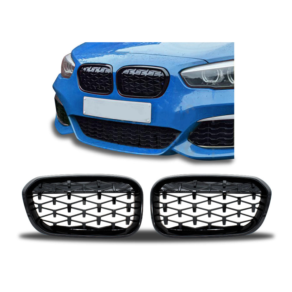 SUITABLE TO FIT BMW F20 2015-2017 FACELIFT DIAMOND GRILL GLOSS BLACK
