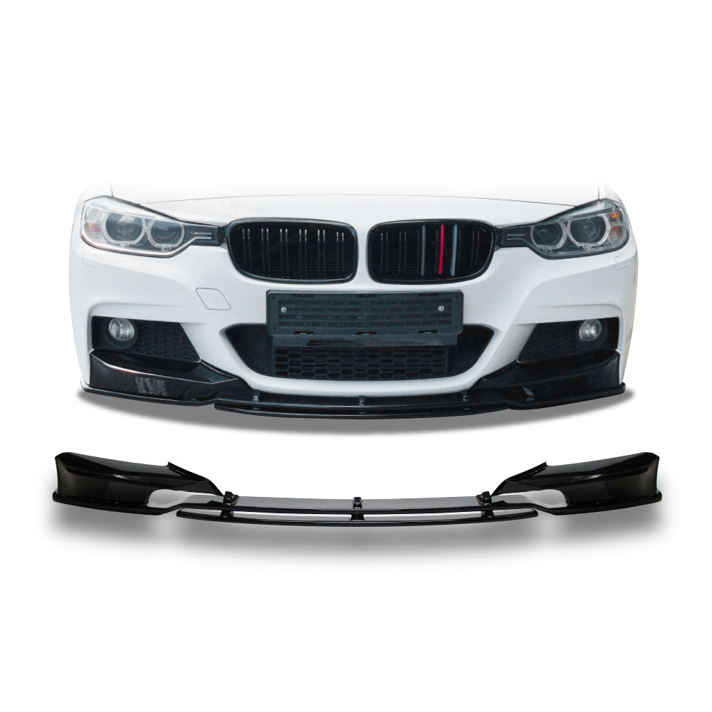 SUITABLE TO FIT BMW F30 M PERFORMANCE 3D STYLE 4 PIECE FRONT LIP GLOSS BLACK