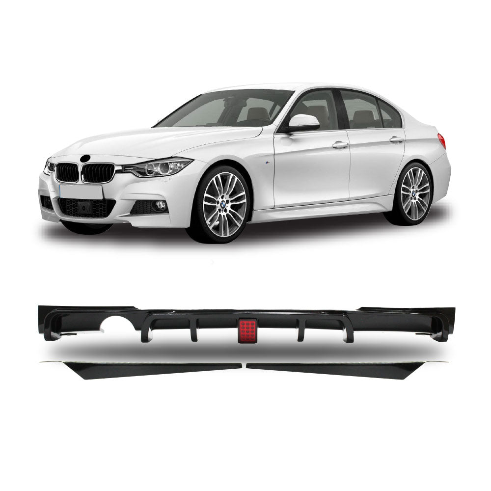 SUITABLE TO FIT BMW F30 SPORT LED M PERFORMANCE GLOSS BLACK REAR DIFFUSER SINGLE PIPE SINGLE OUTLET 3 PIECE