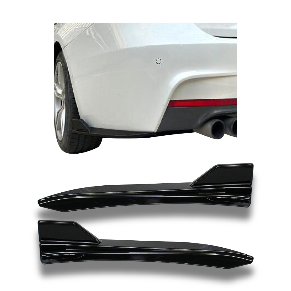 SUITABLE TO FIT BMW F30 REAR BUMPER SPLITTERS 2 PIECE GLOSS BLACK