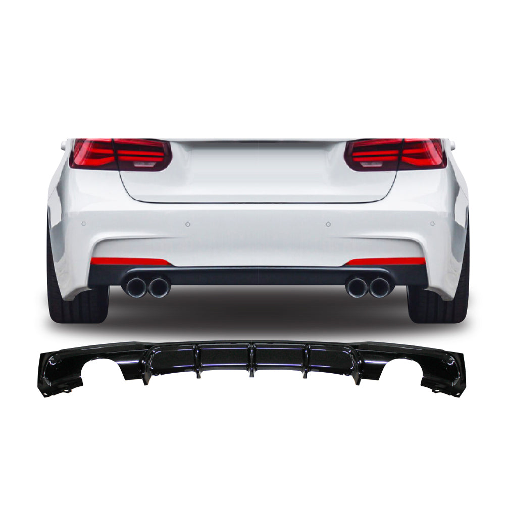 SUITABLE TO FIT BMW F30 SPORT DIFFUSER DOUBLE OUTLET DOUBLE PIPE GLOSS BLACK