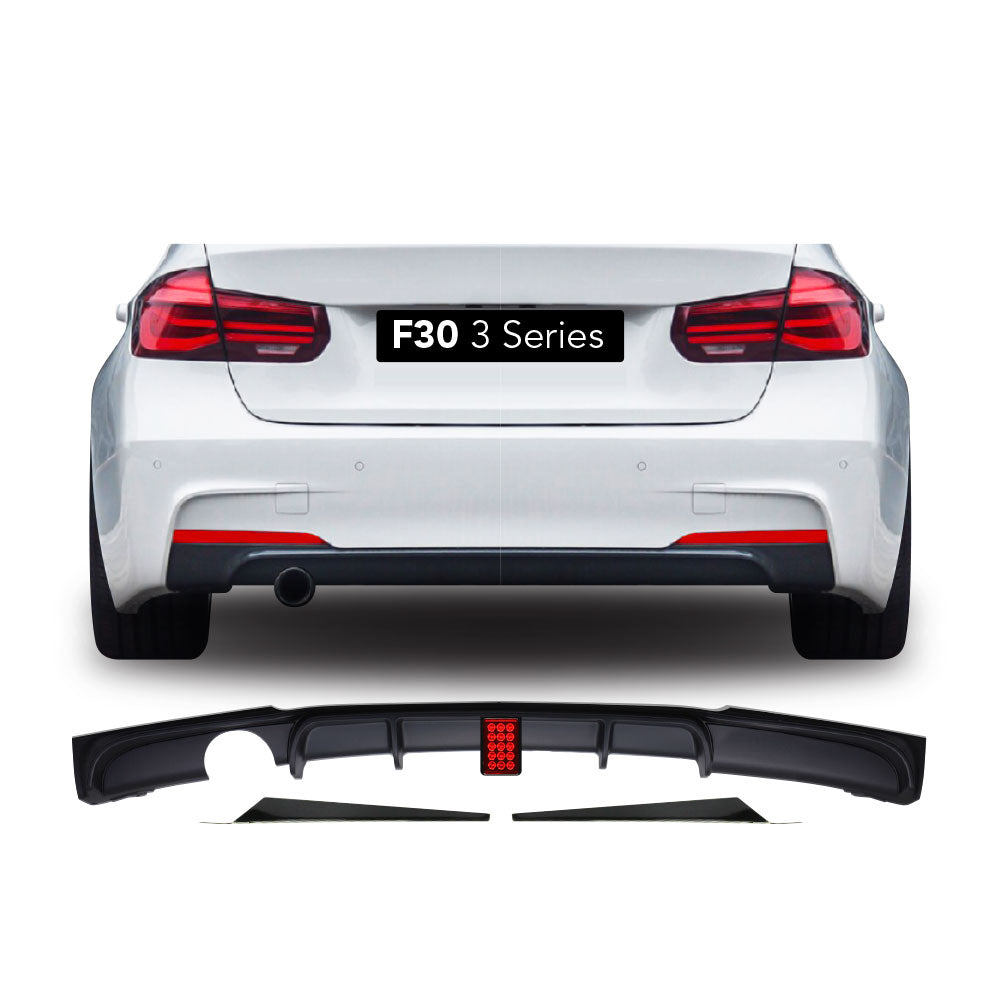 SUITABLE TO FIT BMW F30 SPORT LED M PERFORMANCE GLOSS BLACK REAR DIFFUSER SINGLE PIPE SINGLE OUTLET 3 PIECE