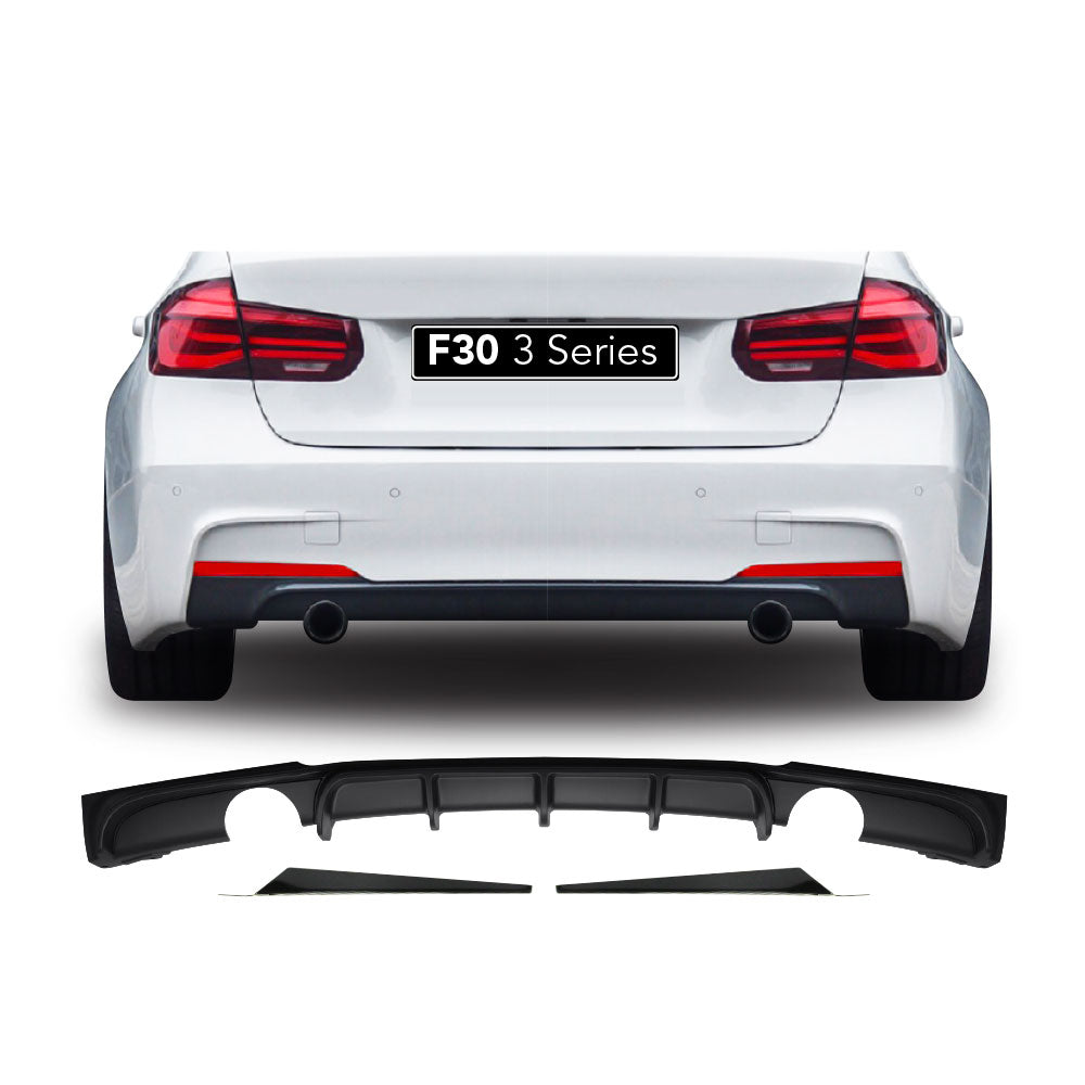 SUITABLE TO FIT BMW F30 SPORT M PERFORMANCE REAR DIFFUSER MATT BLACK SINGLE PIPE DOUBLE OUTLET 3 PIECE