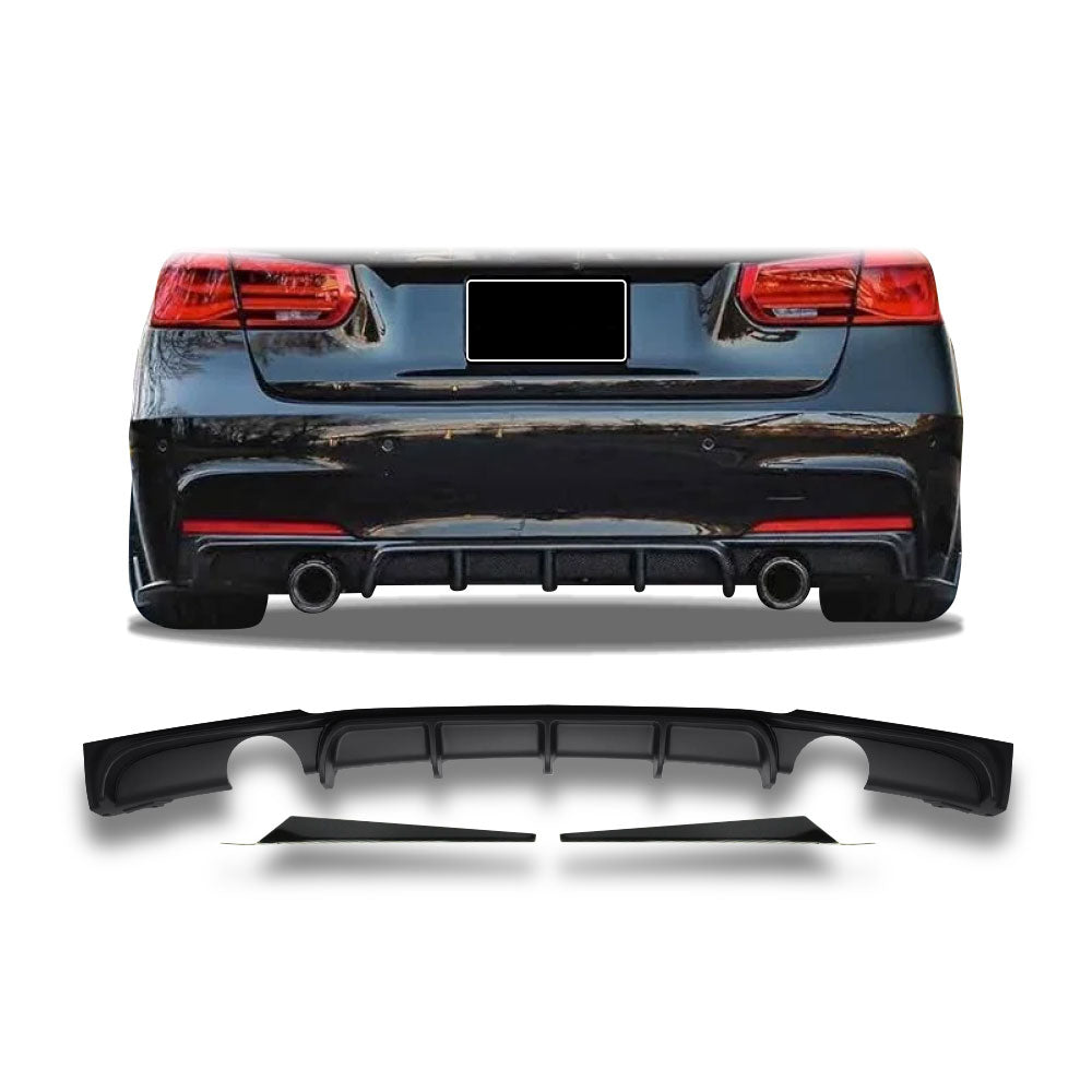 SUITABLE TO FIT BMW F30 TO F80 M PERFORMANCE REAR DIFFUSER DOUBLE OUTLET SINGLE PIPE 3 PIECE GLOSS BLACK