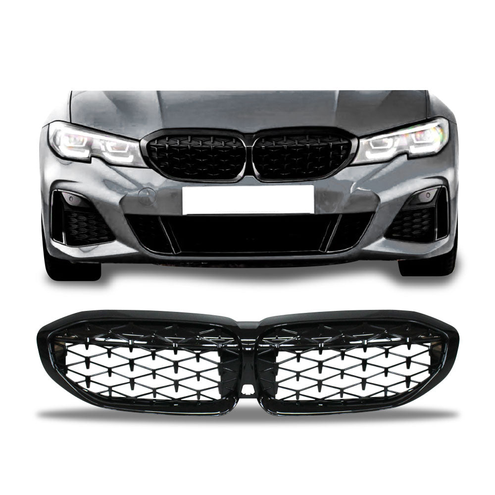 SUITABLE TO FIT BMW G20 2018+ DIAMOND GRILLS GLOSS BLACK