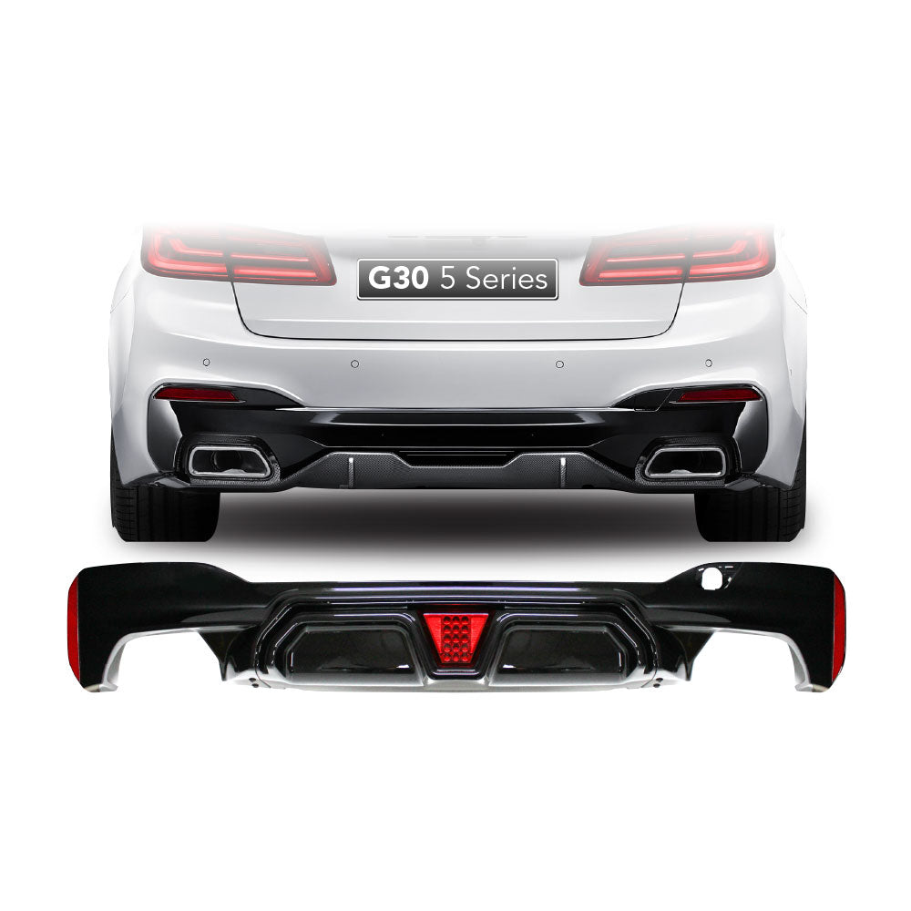 SUITABLE TO FIT BMW G30 CS STYLE LED REAR DIFFUSER GLOSS BLACK