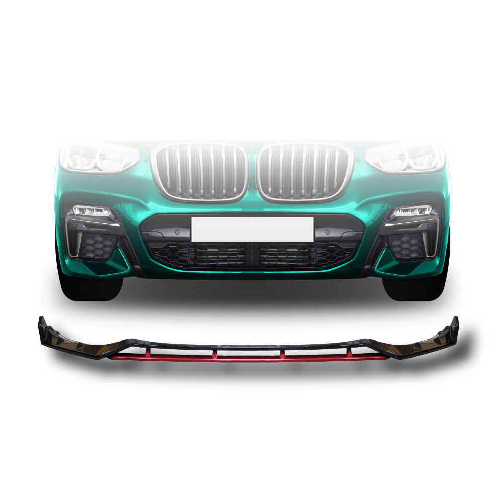 SUITABLE TO FIT BMW X3 + X4 G01 2018+ PRE FACELIFT MTEK FRONT LIP 4 PIECE GLOSS BLACK WITH RED