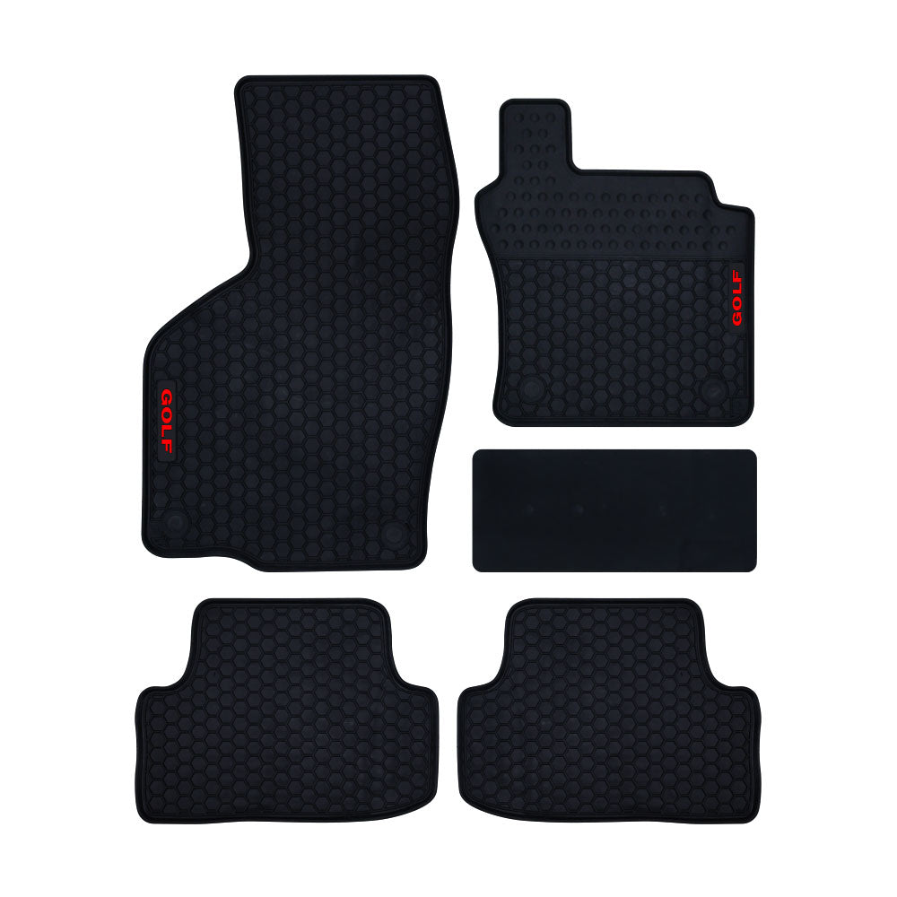 GOLF 7/7.5/8 HONEYCOMBE LATEX FITTED MATS RED GOLF LETTERING - 5 PIECE SET
