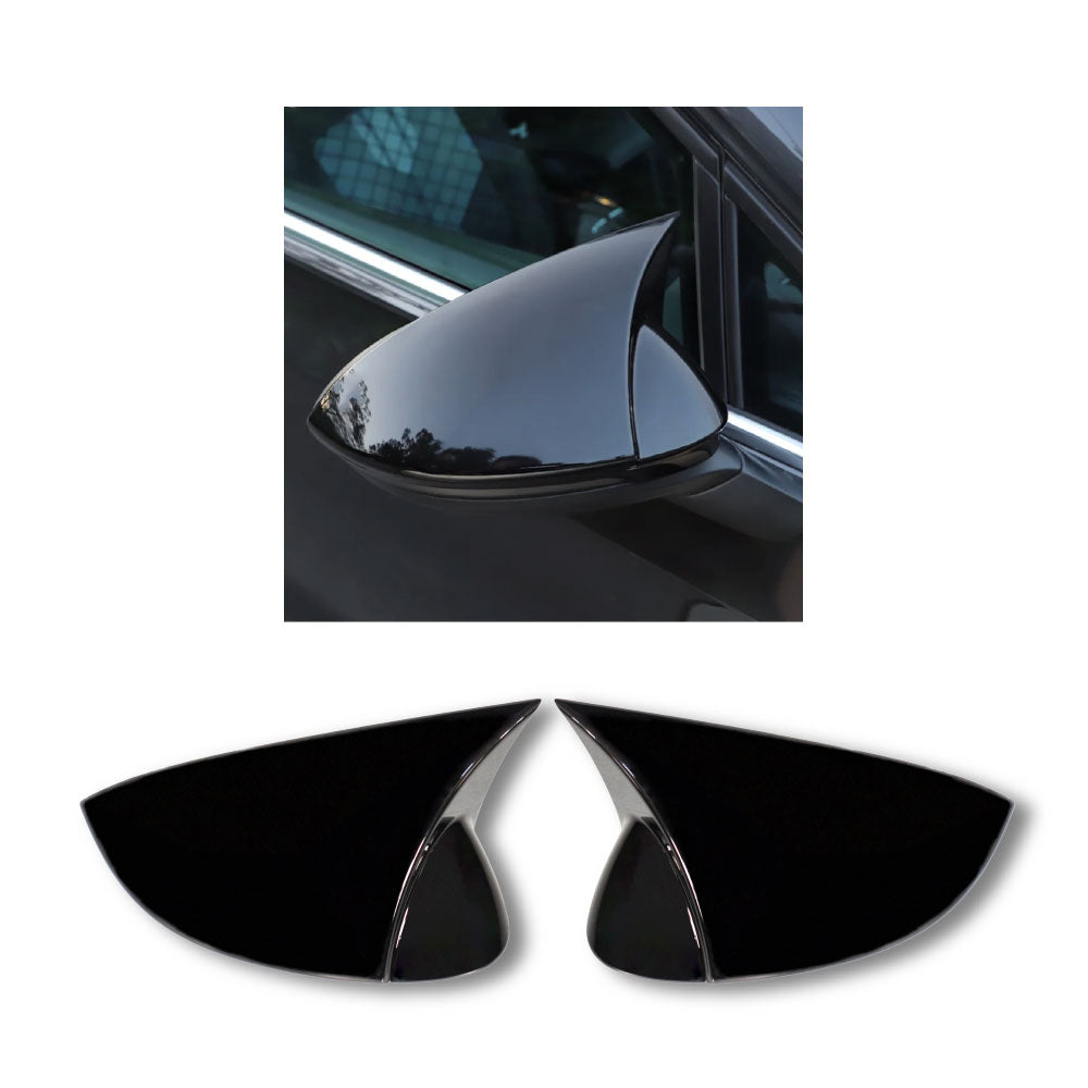 GOLF 8 BATMAN STYLE STICK ON MIRROR COVERS - GLOSS BLACK