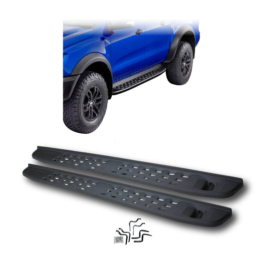 SUITABLE TO FIT FORD RANGER 2012-2025 T8 RAPTOR STYLE METAL RUNNING BOARDS BLACK