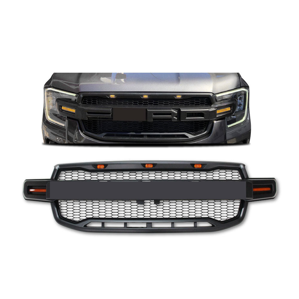 SUITABLE TO FIT RANGER 2023+ NEXT GEN RAPTOR STYLE LED SEQUENTIAL GRILL BLACK LETTERING