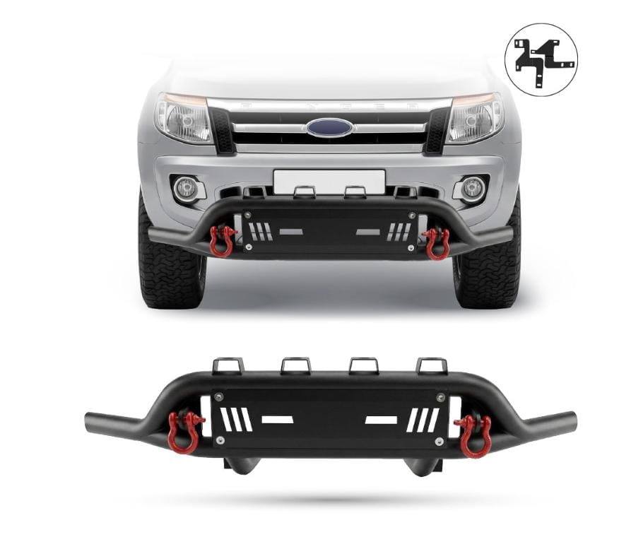 SUITABLE TO FIT RANGER 2012+ STEEL FRONT STYLING BAR BLACK WITH RED SHACKLES